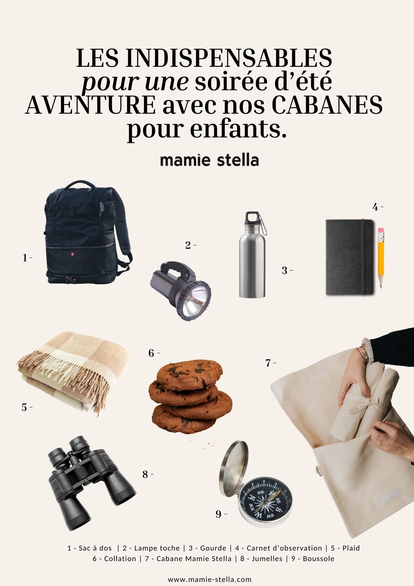 Les indispensables pour une soirée d'été aventure sous la cabane pour enfants Mamie Stella.